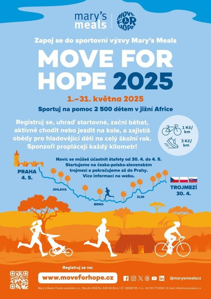 Move for Hope (Pohybem pro naději - Štafeta na podporu afrických dětí protne 30. dubna Bílou https://www.marysmeals.cz/move-for-hope